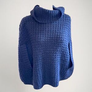 Jennifer Lopez Womens Poncho Sweater Size S Cable Knit Coastal Nautical Beach